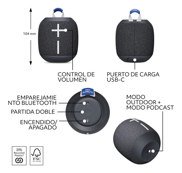Ultimate Ears Wonderboom 4, Parlante Bluetooth Negro 12V