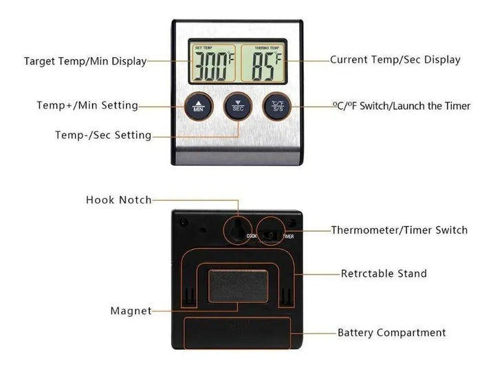 Termometro Digital Horno Cocina Acero Inoxidable Sonda
