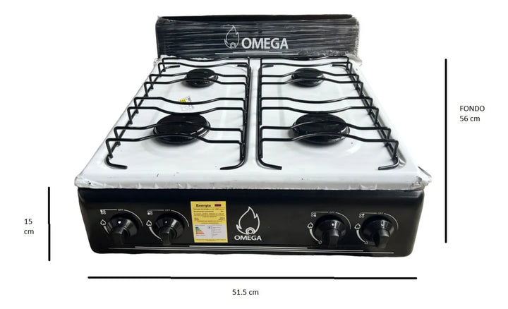 Estufa 4 Puestos Mesa Acero Inoxidable 2 Fogones Rapidos Gn Negro