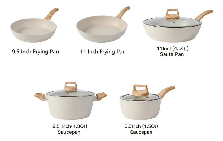 Juego De Ollas Y Sartenes Antiadherentes 16 Piezas Blancas