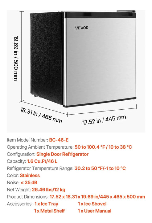 Mini Nevera 46l Frigorífico Hogar Casa Oficina Bar Cerveza Gris