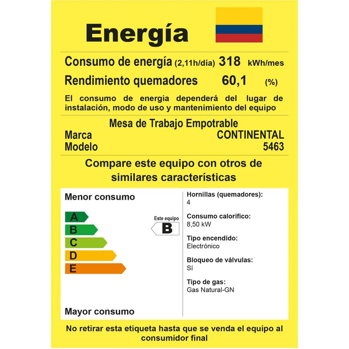 Estufa Empotrar Acero Inoxidable 61*51 Cm Gas Natural 5463 Gris