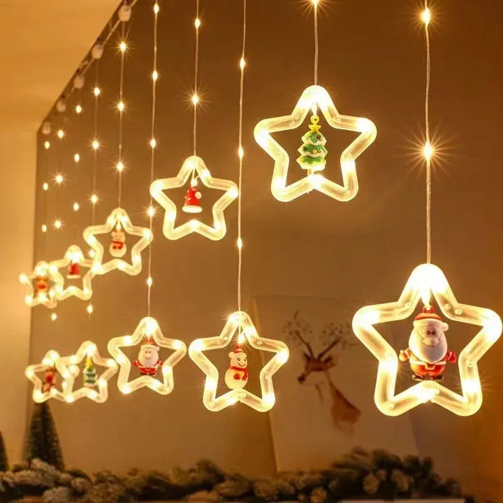 Cortina Luces Navideñas Estrellas Figuras Navidad 3mts Transparente