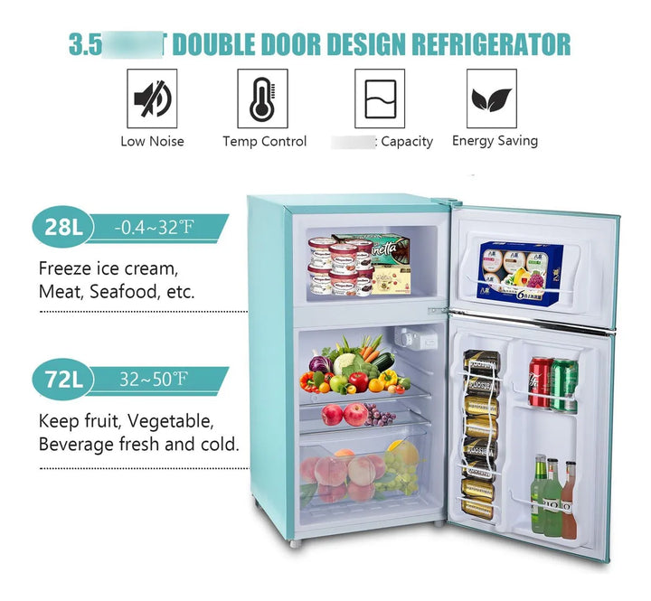 Refrigerador Compacto 3.5 Pies Cúbicos Mini Retro Doble Puer