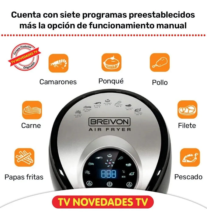 Freidora De Aire 3.2 Litros Digital Breivon Air Fryer Negro