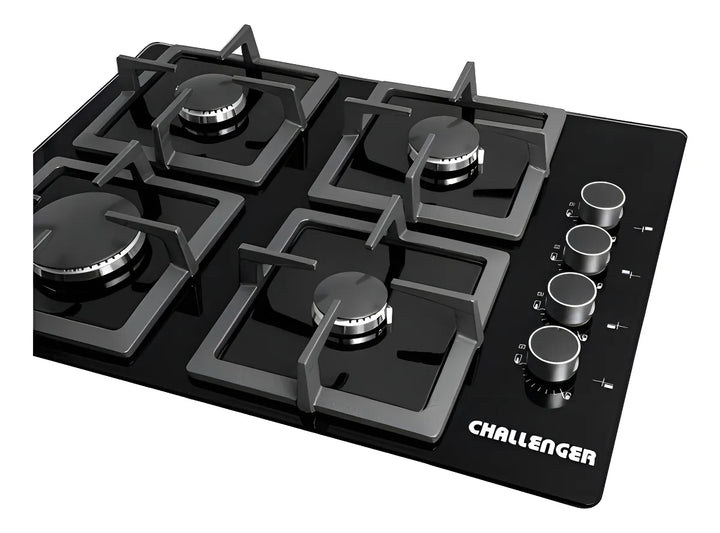 Estufa De Empotrar Challenger 4 Puestos Gas Vidrio Sq 6759 Color Negro