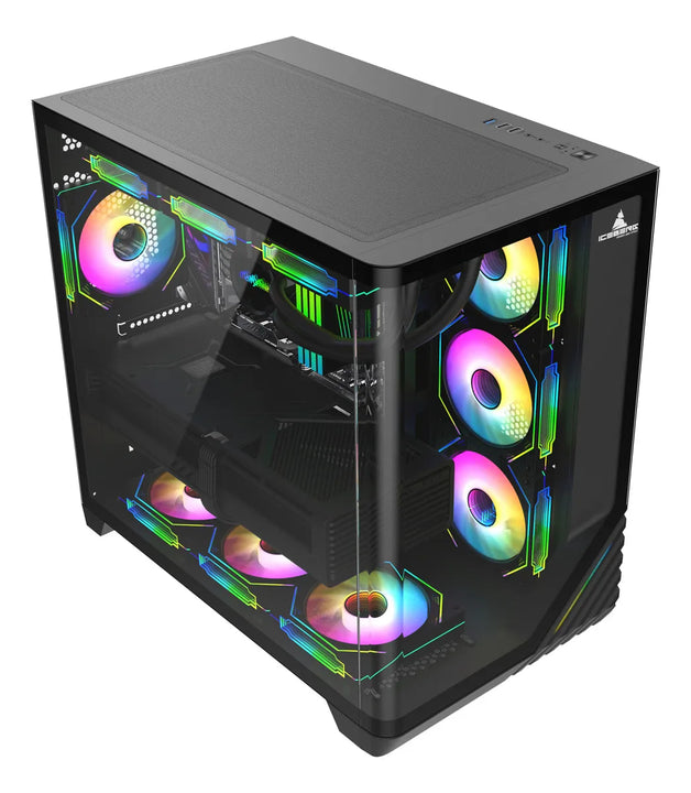 Gabinete Gamer Iceberg Crystal Wave L 7 Ventiladores Argb Color Negro