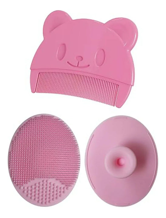 Set De 3 Cepillos Para Baño De Bebé - Silicona Rosa