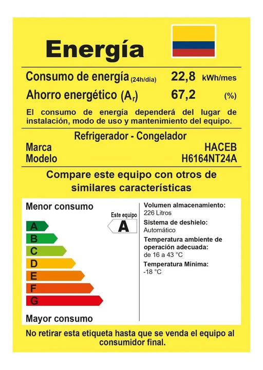 Nevera con freezer inverter Haceb NEV LIS 243 SE DA ME NC INV NEV LIS 243 SE DA ME NC INV color negro con capacidad de 243L
