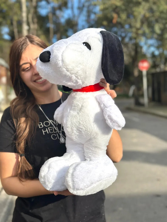 Peluche Perro Snoopy Grande 55cm + Moño + 3 Globos Blanco