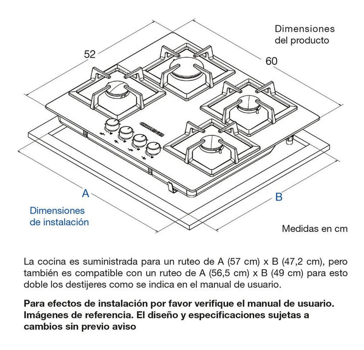 Estufa A Gas 4 Puestos Challenger/ Vidrio Templado Negro