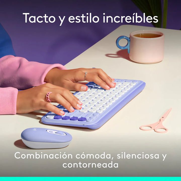 Logitech Pop Icon, Combo Teclado Y Mouse Bluetooth, Lila Mouse Lavanda Teclado Lavanda