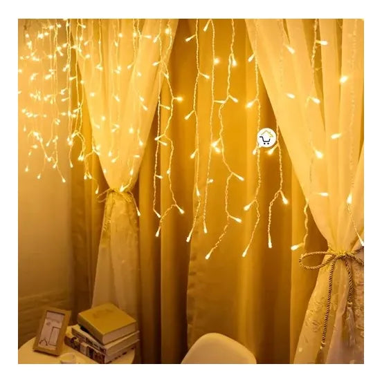 Cortina Navideña 200led 6m Cálida Luz Fija Decoración Amarillo