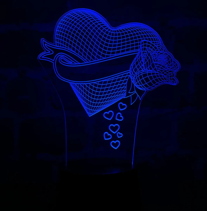 Lámpara Led Corazón Con Rosa Regalo Aniversario Decoración Negra