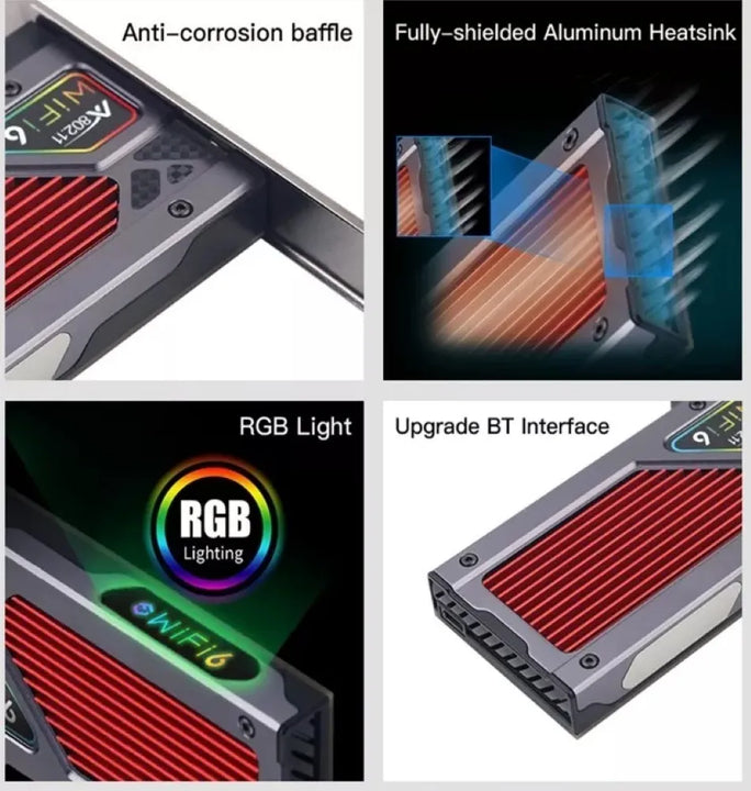 Adaptador Pcie Wi-fi 6e Bluetooth 5.3 Tribanda Rgb Fenvi