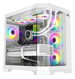Chasis Gamer Iceberg Crystal Edge Con 7 Ventiladores Argb Blanco