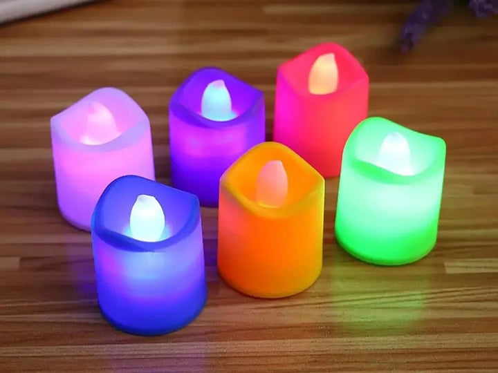6 Velas Led Multicolor Pilas Navideñas Luz Rgb Iluminación