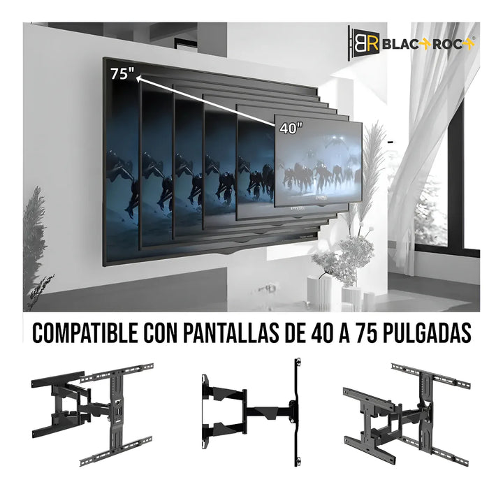 Soporte De Doble Brazo Para Tv De 40'' A 75'' Blackrock Color Negro