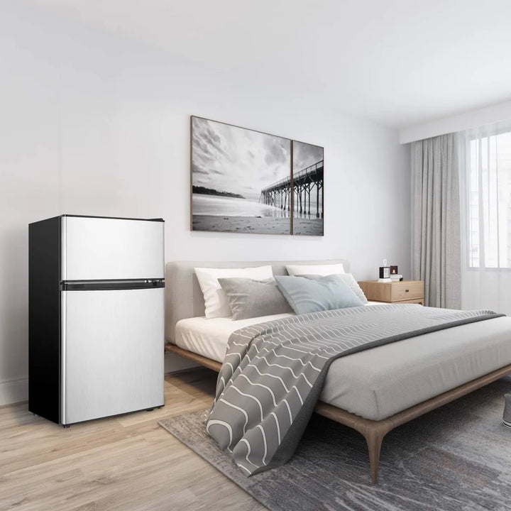 Mini Refrigerador 3.2 Pies Cúbicos 2 Puertas Plateado