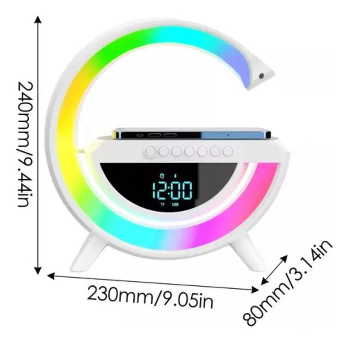 Lampara Parlante Con Bt Cargador Inalámbrico Y Reloj