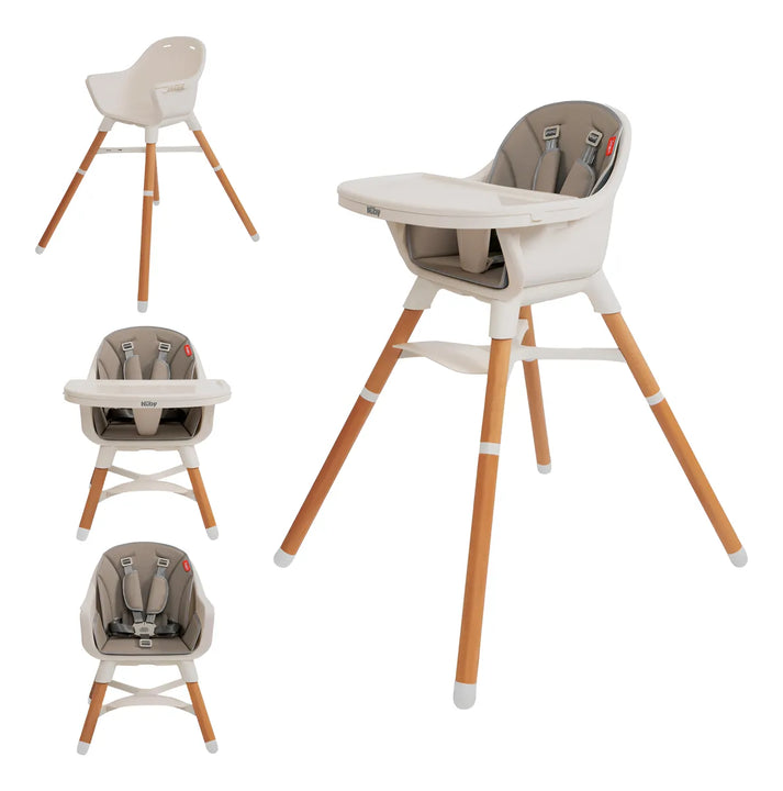 Silla Alta 4 En 1 Para Bebé Ajustable Con Bandeja Gris