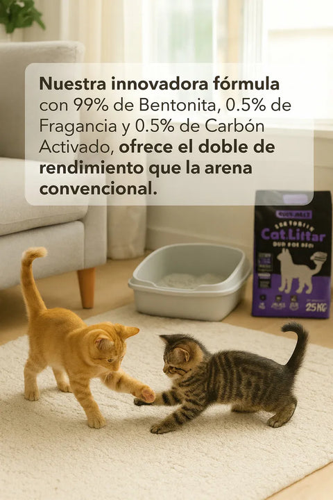 Arena Gatos Premium Control Olor Doble Aroma Talco Bebé 25kg
