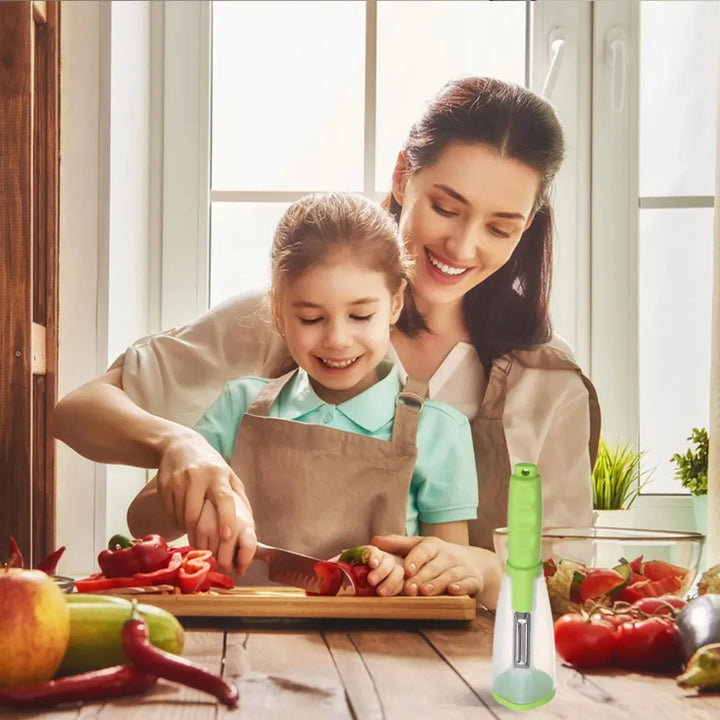 Pelador De Verduras Con Recipiente Pelador De Acero Inoxidab Verde