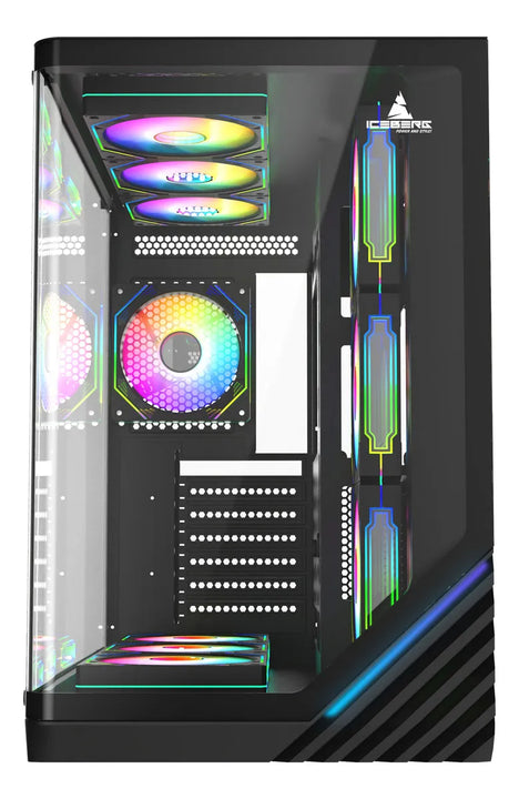 Gabinete Gamer Iceberg Crystal Wave L 7 Ventiladores Argb Color Negro