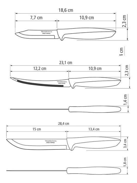Cuchillos Tramontina Plenus en Acero Inoxidable y Polipropileno Negro 6 Piezas