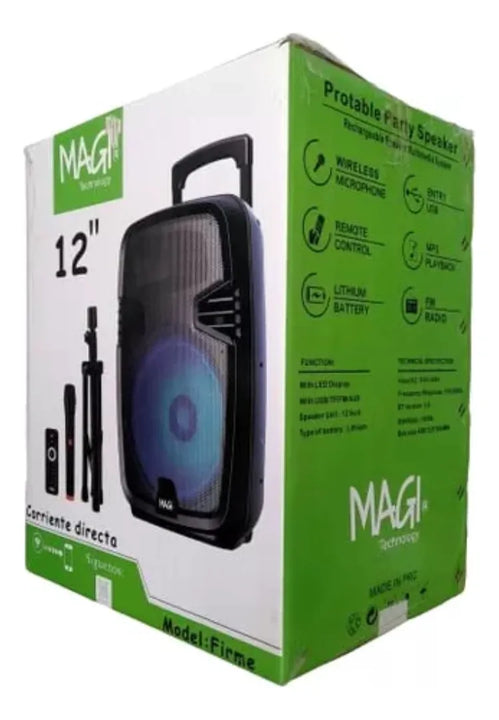 Parlante 12 Pulgada Magi C/directa/recargable Base+microfono Negro