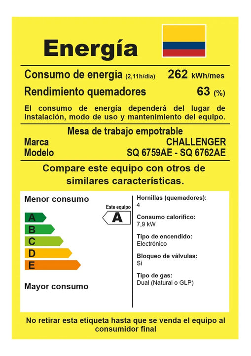 Estufa A Gas 4 Puestos Challenger/ Vidrio Templado Negro