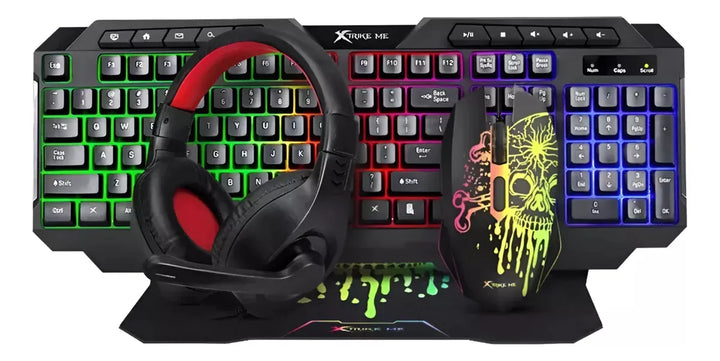 Combo Gamer 4en1 Teclado Mouse Audifonos Mouse Pad Xtrike Me Mouse Negro Teclado Negro