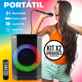 Set x2 Bafles Recargables 8" 30W Con Micrófono, Radio FM, Luces LED y Bluetooth Sonido Potente y Portátil Ideal Para Fiestas, Reuniones o Eventos en Casa o al Aire Libre