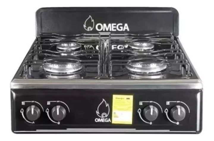 Estufa De Piso Omega 4 Quemadores Gas Gn Acero Inoxidable Negro