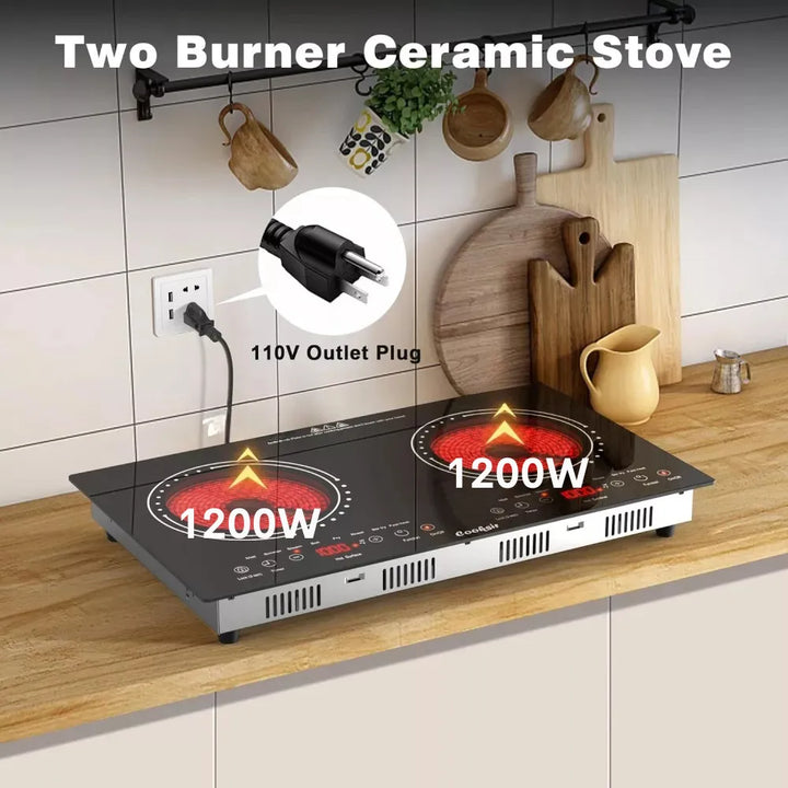 Estufa De Inducción 2 Puestos Digital 1200w Cada Hornilla Negro