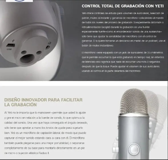 Micrófono Blue Yeti Condensador Omnidireccional color silverS