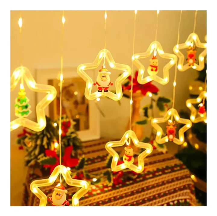 Cortina Luces Navideñas Estrellas Figuras Navidad 3mts Transparente
