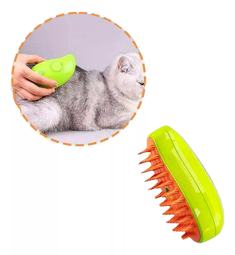 Cepillo De Vapor 3en1 Masajeador Para Mascotas Perros Gatos Color Verde Lima