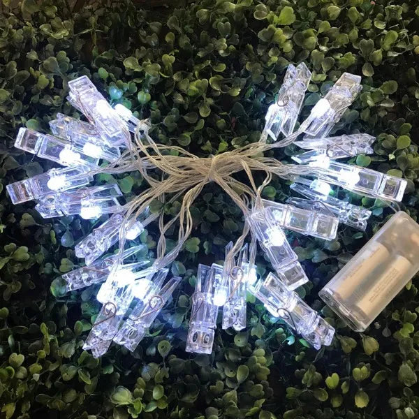 Guirnalda De Luces Led 20 Broches Para Fotos A Pilas 3 Mts Color De Las Luces Blanco