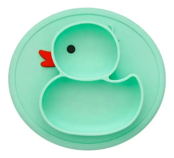 Plato Silicona Antideslizante Para Bebé Hydg-1 Color Verde Claro Pato