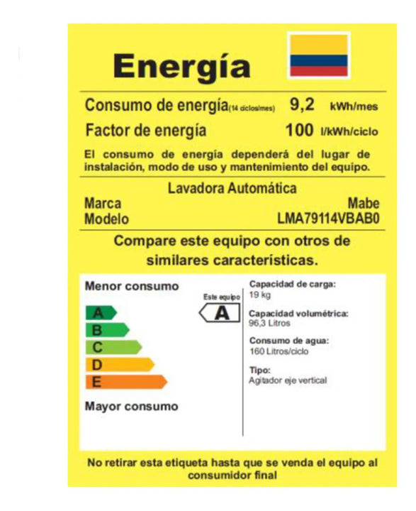 Lavadora Automática Agitador 19kg Blanca Mabe Lma79114vbab0
