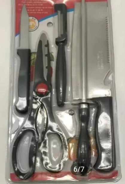 Kit X5 Utensilio Cocina Cuchillo Pelador Tijeras Chaira Hach Negro