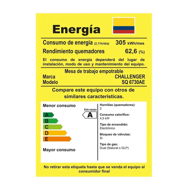 Estufa De Empotrar Challenger 2pt Gas Vidrio Sq 6730 Color Negro
