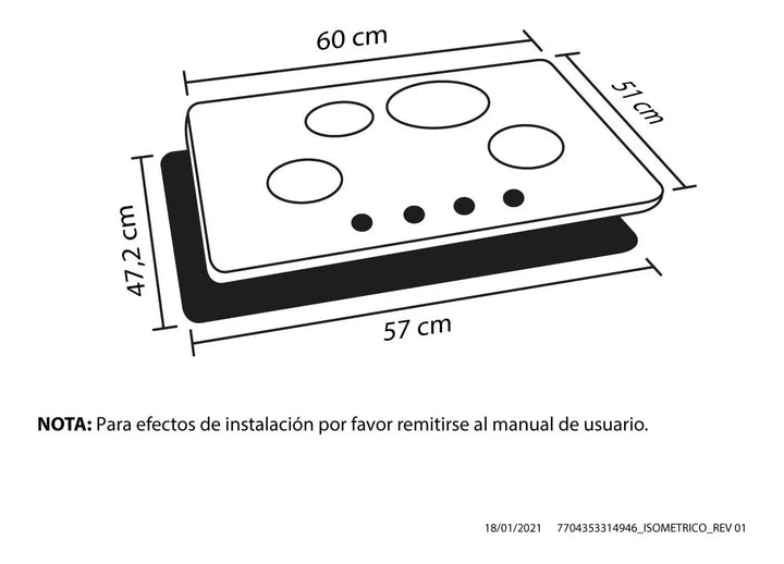 Estufa De Empotrar Haceb 9000745 Cristal 60x50 Cm Gas Natural