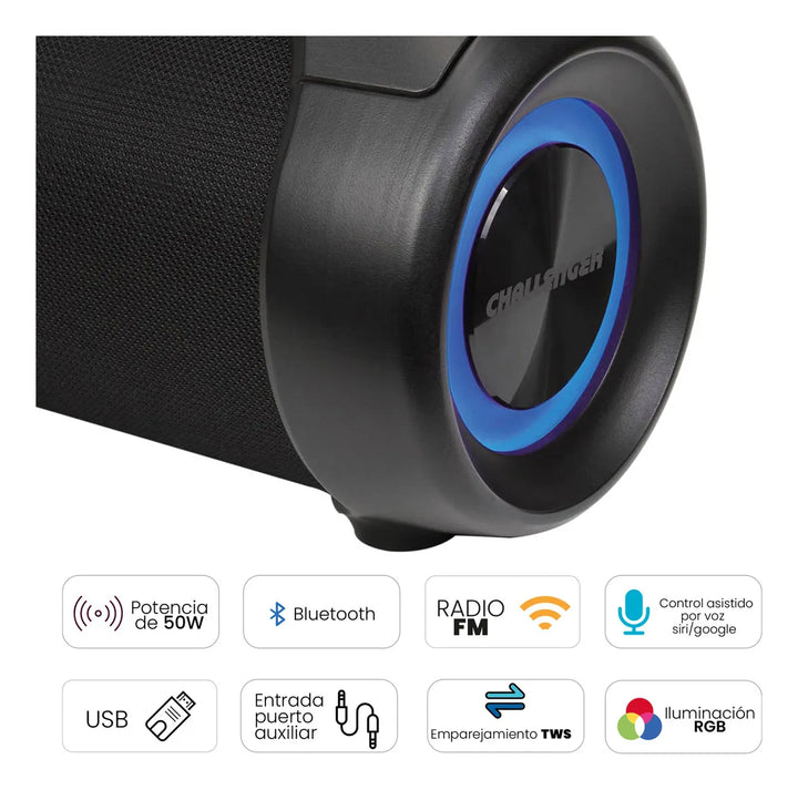 Parlante Portatil Challenger Bluetooth Usb 50w Sc50 Color Negro