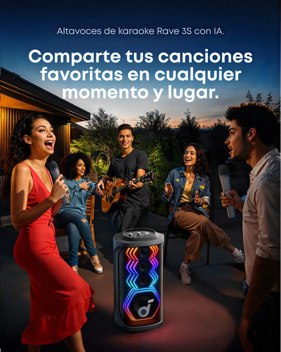 Parlante Bluetooth Soundcore Rave 3s Con 2 Microfonos 200w Color Negro