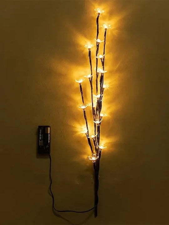 Árbol Flor 20 Led Ramal Guirnalda Pilas Iluminación Jardin Marrón