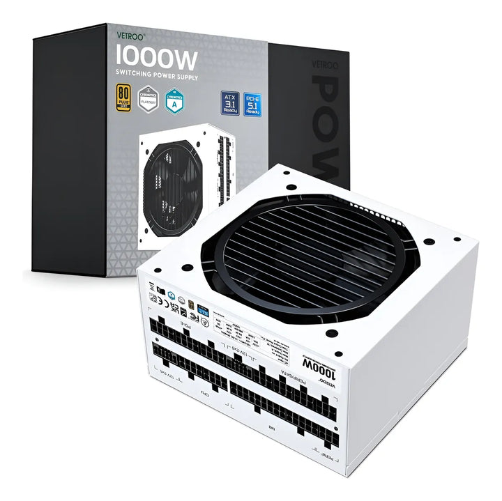 Fuente De Poder 1000w Atx 3.1, Pcie 5.1, 80+ Gold Vetroo Blanco