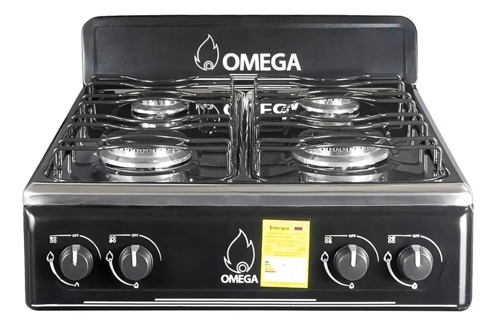 Estufa De Sobremesa 4 Puestos Omega Quemador Pesado Aluminio Color Negro