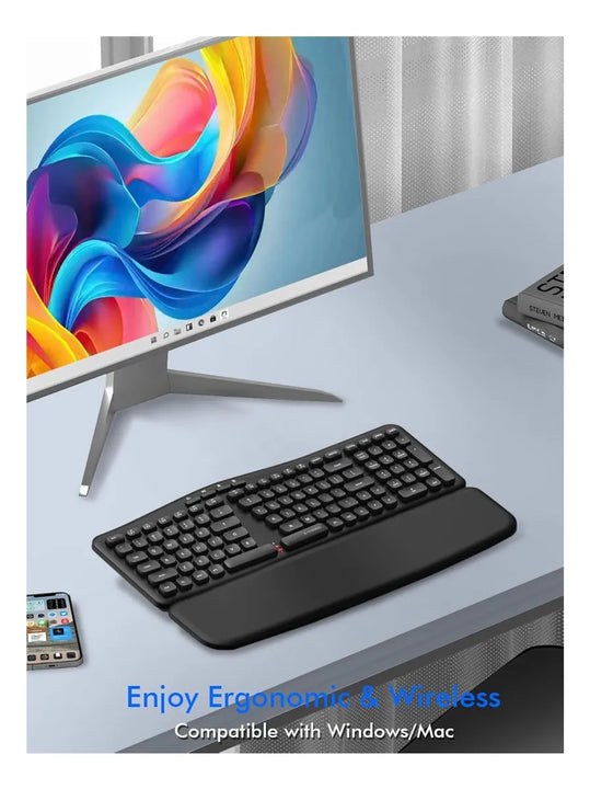 Teclado Inalambrico Ergonomico E-yooso K757 Con Reposamuñeca Negro Inglés